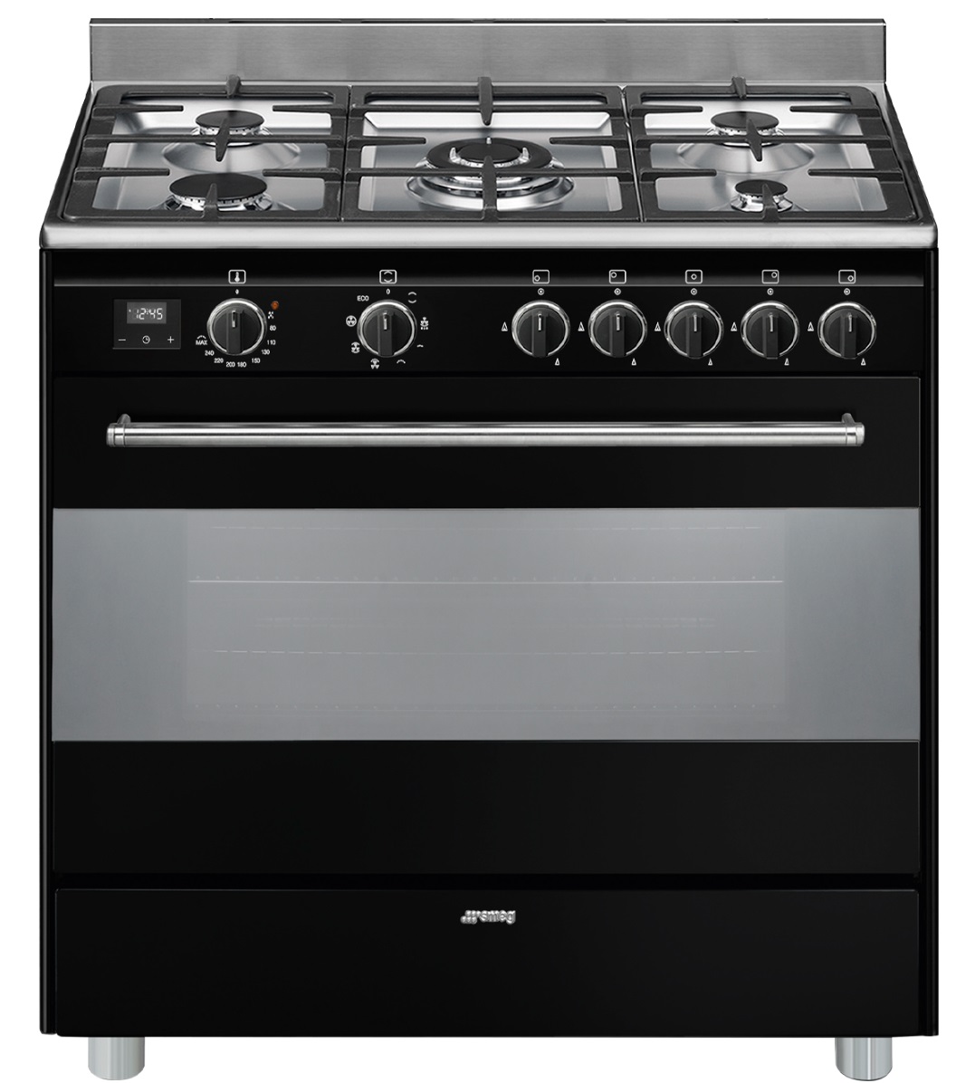 תנור רוחב 90 ס"מ משולב כיריים גז דגם Smeg BG91N גימור שחור יוקרתי - חזית התנור תנור רוחב 90 ס"מ משולב כיריים גז דגם Smeg BG91N גימור שחור יוקרתי - חזית התנור